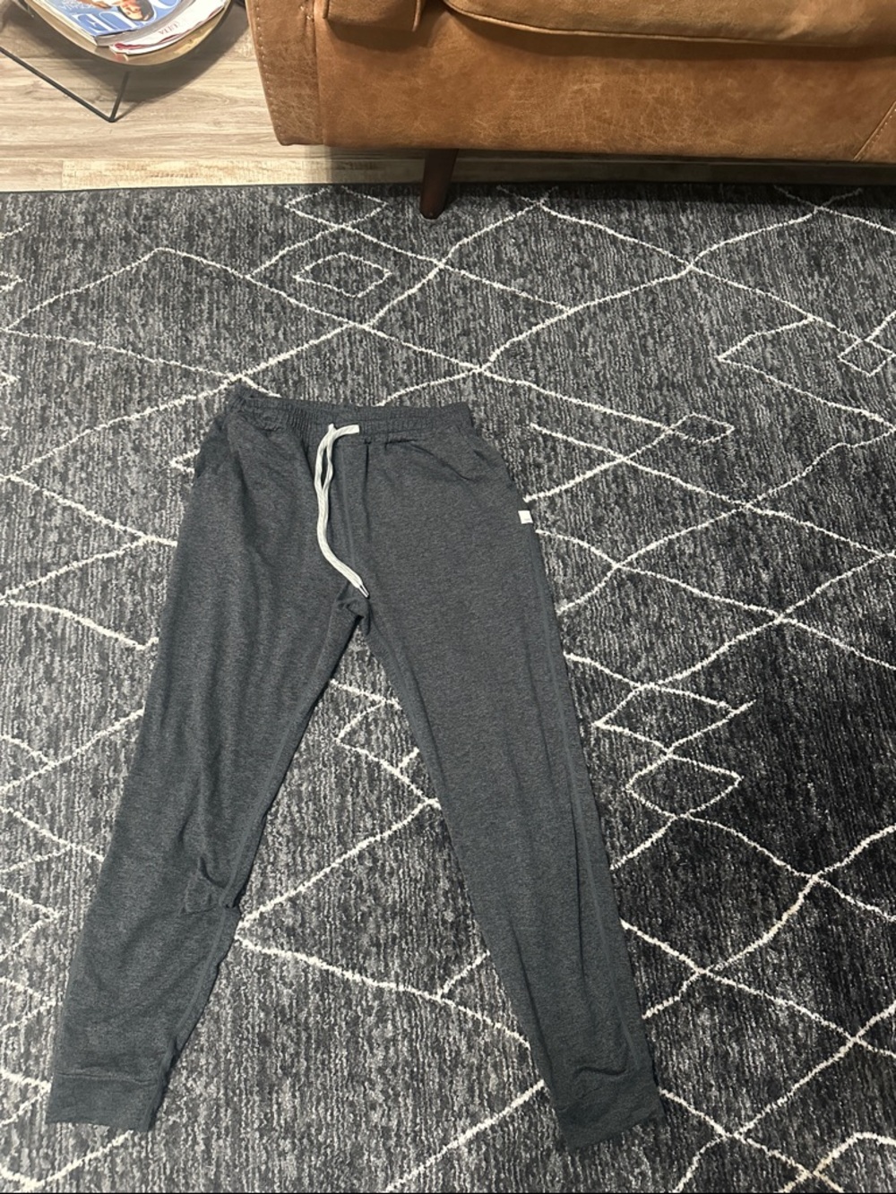 Vuori Dark Charcoal Gray Joggers with White Drawstring